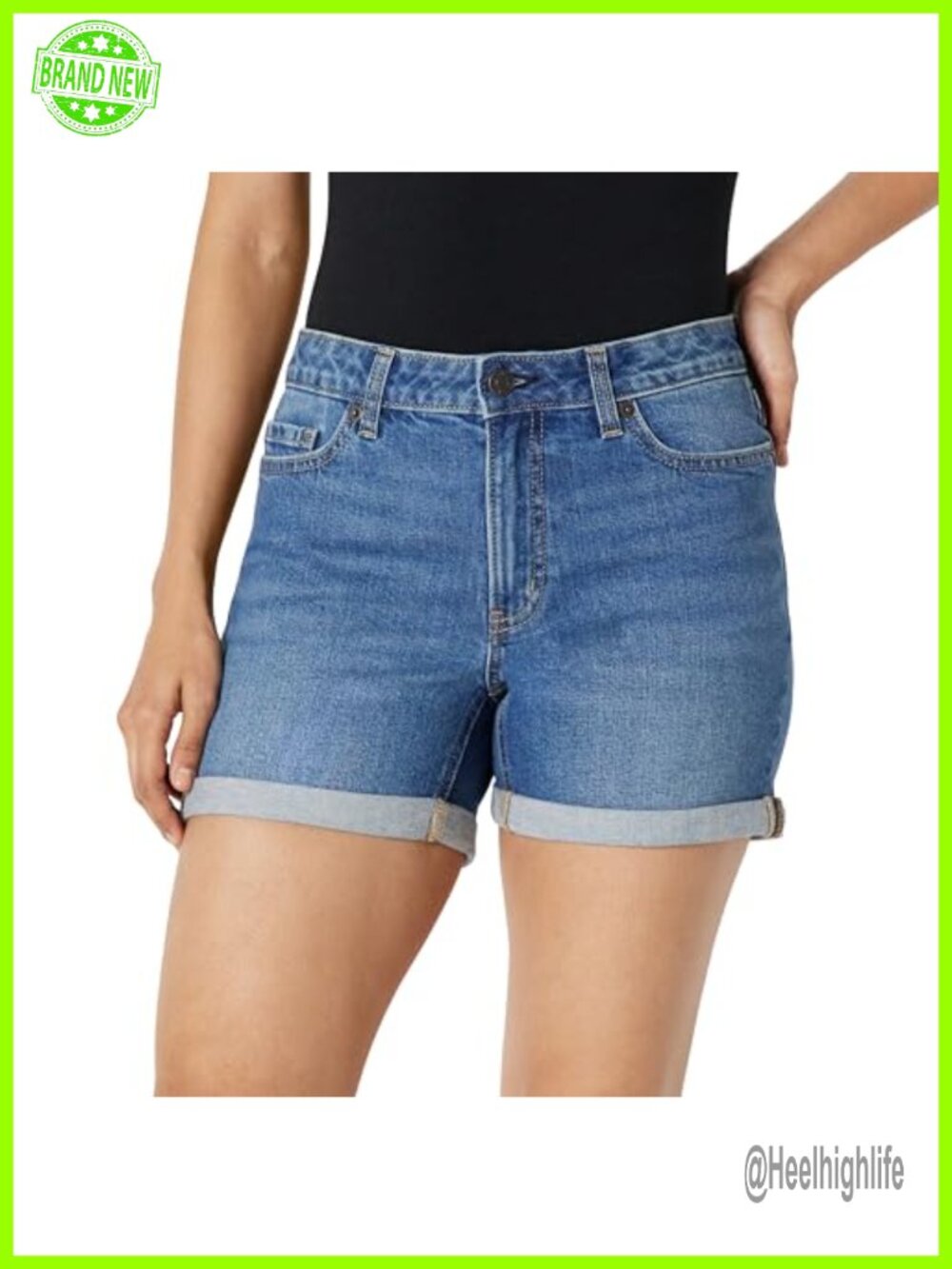 Womens Medium Stretch Slim-Fit Mid-Rise 4 Inseam Jean Shorts Denim